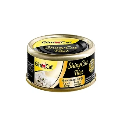 Imagen de GimCat ShinyCat Filet pollo con mango Comida para gatos jugoso filete y sin azúcar añadido, adultos 24 latas (24 x 70 g)