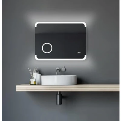 Imagen de Talos Espejo de baño LED Harmony 80 x 60 cm Luz habitación retroiluminada cosmético Iluminado con 3 aumentos Reloj Digital Marco Aluminio