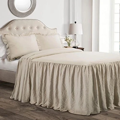 Imagen de Lush Decor Colcha de Falda con Volantes, poliéster, Neutral, matrimonial