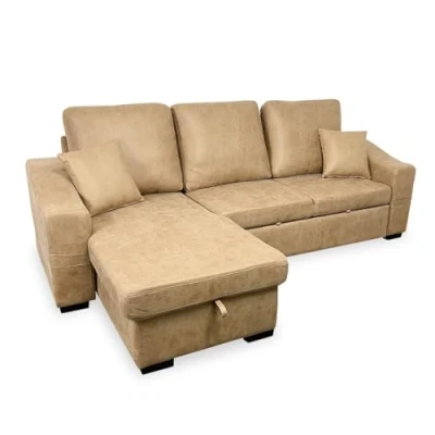 Imagen de mattfy Chaise Longue Sofá Cama con Arcón de Almacenaje Modelo Melbour, Diseño Moderno, Práctico y Funcional, Reposabrazos Cojines Decorativos, Color Piedra