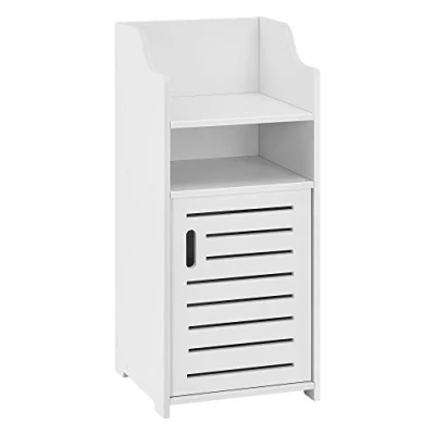 Imagen de [en.casa] Mueble para baño de Pared Skara 72 x 32 cm Auxiliar Universal 1 Compartimento Armario y 2 Áreas Almacenamiento Abiertas WPC Blanco