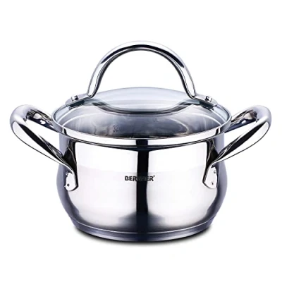 Imagen de BERGNER Gourmet Cacerola de Cocina con Tapa Cristal Capacidad 1,7 L Fabricada en Acero Inoxidable Asas Ergonómicas Menaje Para Todo Tipo Cocinas