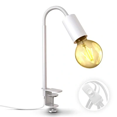 Imagen de B.K.Licht I Lámpara de mesa giratoria con interruptor cable pinza E27 lectura 1 llama Metal Blanco
