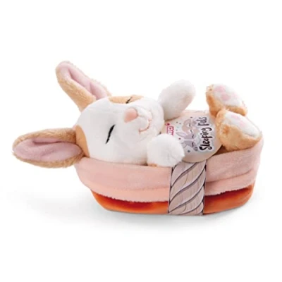 Imagen de NICI Peluche Mascotas dormilonas Conejo Caramelo Moteado en canasto melocotón 12cm