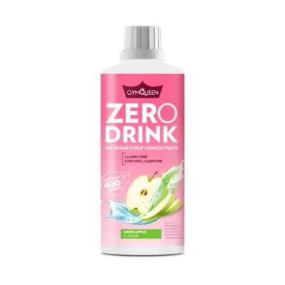 Imagen de GymQueen Zero Drink Manzana Verde 1000 ml, bebida concentrada 1:80, enriquecida con vitaminas B para tu metabolismo y L carnitina, jarabe pocas calorías