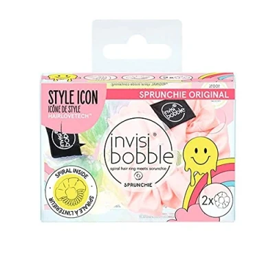 Imagen de Invisibobble Sprunchie duo coletero rosa y arcoíris x2 Scrunchie de tela con goma pelo en espiral al interior edición limitada Cinta mujer Y2K