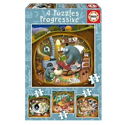 Imagen de Educa Set de 4 Puzzles Infantiles progresivos 12 a 25 Piezas Cuentos del Bosque by Kasandra. Medidas: 16 x cm. Recomendados Partir 3 años (19685)