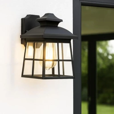 Imagen de CGC Lighting Aplique de exterior, grande, tradicional, negro, alimentación red, E27, LED (Negro 1)