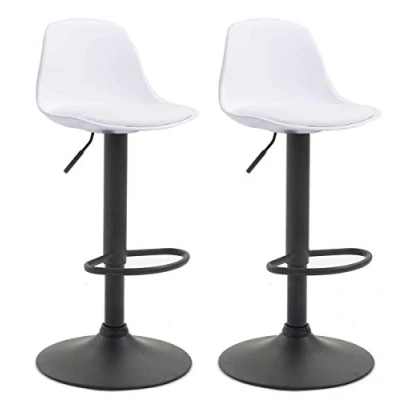 Imagen de CLP Set 2 Taburetes Kiel Asiento De Plástico &amp; Simil Cuero I Sillas Altas Regulables En Altura, Color:Blanco, Color del Marco:Negro