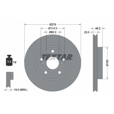 Imagen de TEXTAR PRO 92163803 Disco de freno 275 22 05/07 114,3 ventilación interna revestido sin perno sujeción rueda, buje rueda