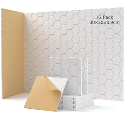Imagen de 12 placas acústicas autoadhesivas, absorbentes de sonido, 30 x 0,9 cm, aislamiento acústico pared, paneles acústicos para decoración juegos, oficinas, estudios,