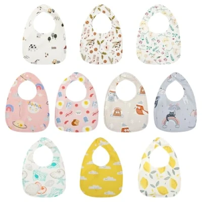 Imagen de Yafane 10 Baberos Bebé Impermeables 0 36 Meses Recien Nacido Algodón Bebe Niña Niño Bandanas Suave Absorbente Drool Lavables (10, Rosa/Amarillo)