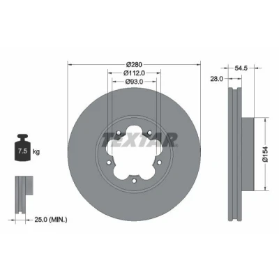 Imagen de TEXTAR PRO 92151803 Disco de freno 280 28 05/05 112 ventilación interna revestido sin perno sujeción rueda, buje rueda
