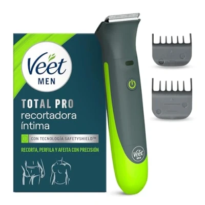 Imagen de Veet Total Pro, Recortadora para partes íntimas, Maquina de Afeitar Hombre Resistente al agua, con cargador USB, adecuado el área del ingle, pecho, espalda, brazos, piernas, axilas, cabeza y cara
