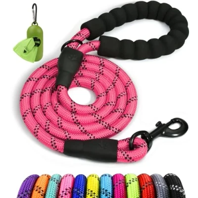 Imagen de Taglory Correa de Perro, 1,2 m Fuerte Perro para Perros Medianos y Grandes con Mango Acolchado Suave Hilos Reflectantes, Rosa