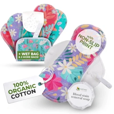 Imagen de Compresas Tela Mujer Antideslizantes de Algodón Organico; 6 Pack (S+M) Linea Premium Reutilizables Ecológicas menstruación ligero, Muyeres y Adolescentes; Suaves para Regla Comoda