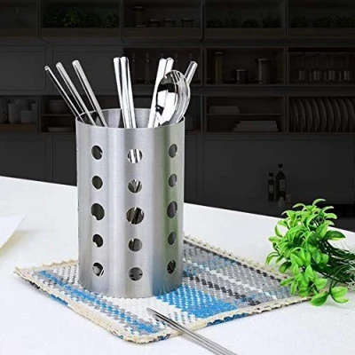 Imagen de BORDSTRACT Soporte para palillos de acero inoxidable, organizador utensilios cocina, tubo palillos, estante almacenamiento cubiertos con orificio circular, escurridor cocina