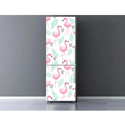 Imagen de Oedim Vinilo para Frigorífico Flamencos 185 x 70 cm Resistente y de Fácil Aplicación Pegatina Adhesiva Decorativa Diseño Elegante, Multicolor