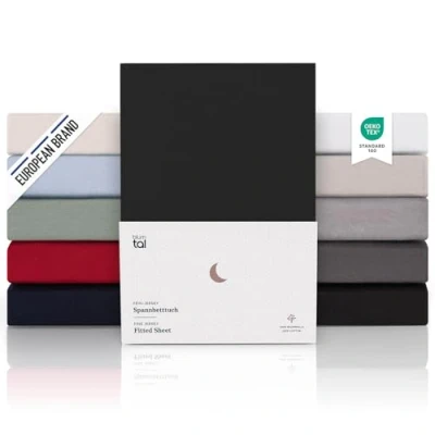 Imagen de Blumtal Juego de 1 Sábana Bajera Ajustable Premium 150 g/m² Super Suave 100% algodón Franela, para colchón 15 cm Altura, Negro, Cama 135: 135/140 x 190/200cm