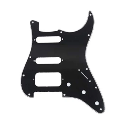 Imagen de Musiclily Pro 11 Agujeros Round Corner HSS Guitar Strat Pickguard Golpeador para Estados Unidos/Mexicana Stratocaster Pastillas Abierta, 3 capas Negro
