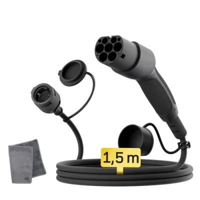 Imagen de dé Adaptador Tipo 2 a Schuko 16A 1,5m Carga Fácil en estacion de Coche/Wallbox 230V, IP55 para Bicicletas Eléctricas, Scooters Eléctricos y Motos No V2L