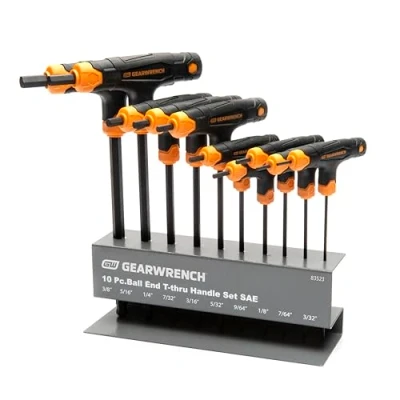 Imagen de GearWrench 83523 Juego de llaves hexagonales SAE, con cabeza esférica y mango en T, 10 piezas