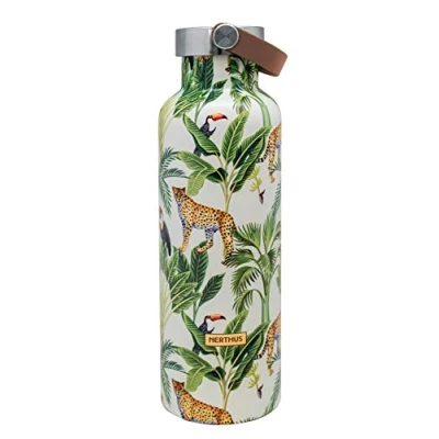 Imagen de Nerthus FIH 769 Botella Termo Tapón Asa Doble Pared para frios y Calientes diseño Jungla de Acero Inoxidable 750 ml, Libre BPA, 18/8, Multicolor