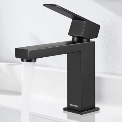 Imagen de BONADE Grifo Lavabo Negro, Negro Mate, Monomando de Lavabo, Baño para Baños, WC y Cocinas Invitados