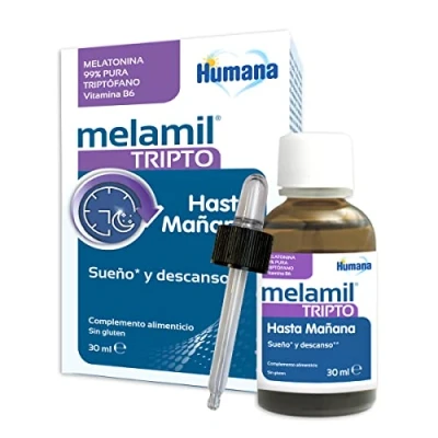 Imagen de Humana MELAMIL Tripto, a base de melatonina, triptófano y vitamina B6, Complemento Alimenticio que ayuda conciliar el Sueño, 30ml en gotas.