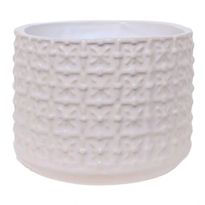 Imagen de Nordring Maceta Cross Macetero Decorativo Redondo para Flores e Plantas Interiores S (10 cm ø), Blanco, Cerámica
