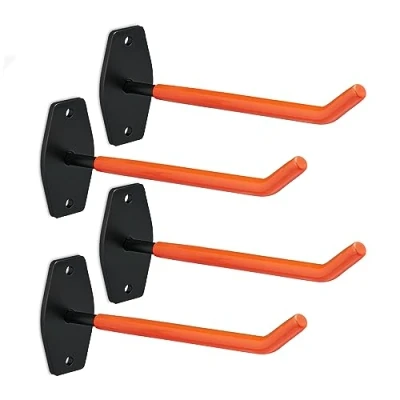 Imagen de Relaxdays Soportes Pared para Ruedas, Set de 4, Ganchos Murales Neumáticos y Llantas máx. 40 kg, Acero, Naranja Negro, 9 x 5 25,5 cm
