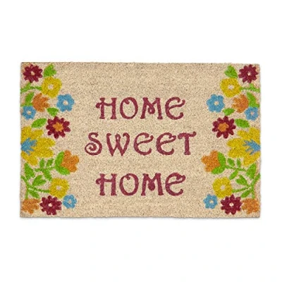 Imagen de Relaxdays Felpudo para la Entrada, Flores, Mensaje Home Sweet Home, 40 x 60 cm, Fibra Coco y PVC, Antideslizante, marrón