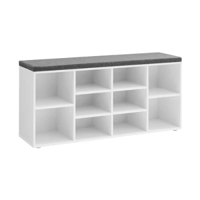 Imagen de VASAGLE Banco Zapatero, Zapatero con Asiento, Cojín y 10 Compartimientos, Estantes Ajustables, para Entrada, Sala de Estar, 30 x 104 48 cm, Color Roble Gris LHS10NL