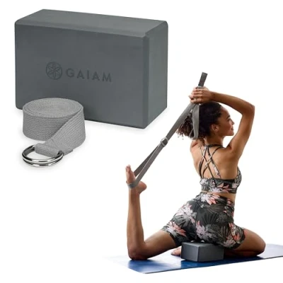 Imagen de Gaiam Essentials 1 Block w Strap Combo de Correa/Bloque Yoga, Gris