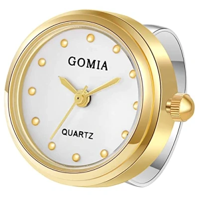 Imagen de JewelryWe Reloj Dedo, de Dedo para Mujer Caja Redonda Moda Esfera Escala Puntos Anillo Ajustable 3ATM Impermeable Concha Oro Superficie Blanca