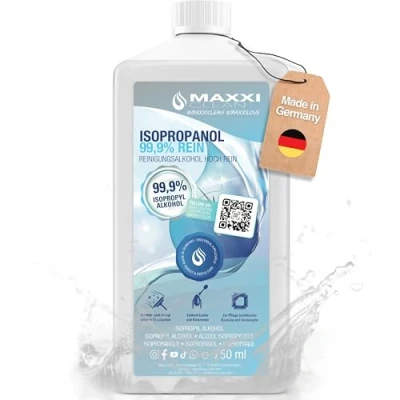 Imagen de Maxxi Clean alcohol limpiador Isopropanol puro (99,9%) 1x 750 ml desengrasante y disolvente uso sin residuos para la limpieza de componentes electrónicos, vinilos cabezales impresión