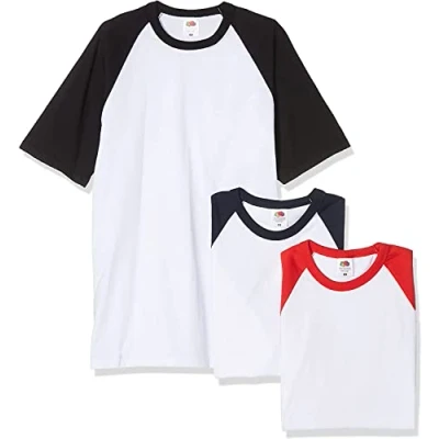 Imagen de Fruit of the Loom Baseball Classic Short Sleeve Camiseta, Blanco, Negro, Azul Marino, Blanco y Rojo, M (Pack de 3) para Hombre