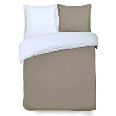 Imagen de Funda nórdica y Dos Fundas para Almohada (260 cm) Bicolor Topo Blanco