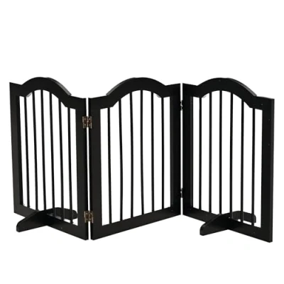 Imagen de PawHut Barrera de Seguridad para Perros Pequeños Plegable en Casa 3 Paneles con Patas Anchos Escaleras Pasillos 154,5x29,5x61 cm Negro