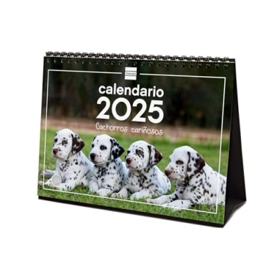 Imagen de Finocam Calendario Imágenes de Sobremesa para Escribir 2025 Mes Vista Enero Diciembre (12 meses) Cachorros Español
