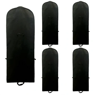 Imagen de TUKA [5 piezas] Transpirable Funda de ropa, 180 cm x 65 Bolsa Ropa Protector para vestidos, trajes, abrigos. 2 accesorios bolsillos, portatrajes, negro, TKB1001 black 5x