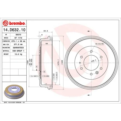 Imagen de BREMBO 14.D632.10 Tambor de Freno 270,1
