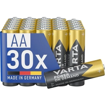 Imagen de VARTA Pilas AA, paquete de 30, Power on Demand, alcalinas, 1,5V, inteligentes, flexibles, para accesorios ordenador, dispositivos Smart Home, linternas, Made in Germany
