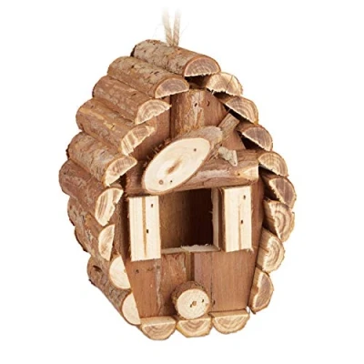Imagen de Relaxdays Casita Pájaros, Colgante, Madera sin Tratar, Balcón, Jardín, Terraza, Caseta 24,5x11x8cm, Natural