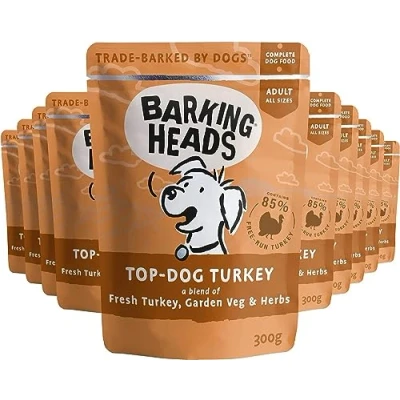 Imagen de Barking Heads Comida Húmeda para Perros Top Dog Turkey Pavo De Corral Sin Aromas Artificiales, 93% Natural (10 X 300 G), 10