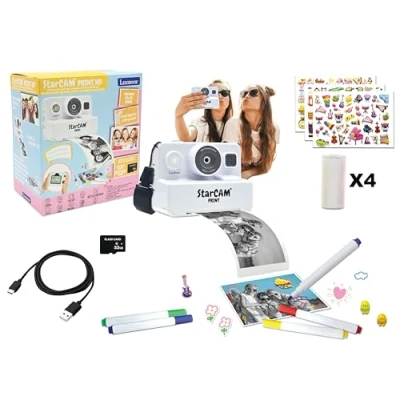 Imagen de Lexibook, StarCAM Print HD, Cámara con Impresora instantánea, Funciones de Foto, Video, Selfie, música y Juegos, Kit personalización Tarjeta SD 32GB incluida, Blanco, DJ160