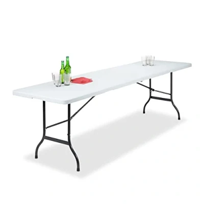 Imagen de Relaxdays, 73 x 240 70 cm Mesa Plegable Rectangular con Asa para Jardín y Terraza, Metal Plástico, Blanco