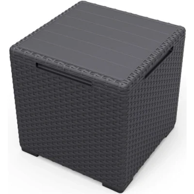 Imagen de Keter Vigo Storage Box Mesa Auxiliar Mesita de Jardín con Función Almacenamiento Adicional 37x37x37cm Caja Almacenamiento, Grafito