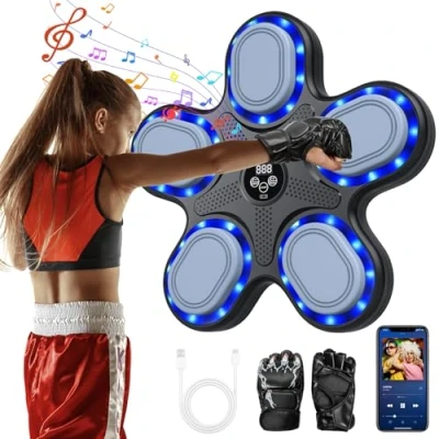 Imagen de Maquina de Boxeo Musical, Inteligente Pared Musical con Guante, Compatible Bluetooth, 9 Modos Velocidad y Entrenamiento, Modo Conteo, Music Boxing Machine para Niños (Negro)