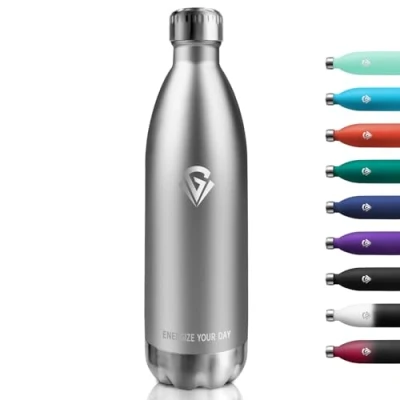 Imagen de Botella Agua Acero Inoxidable 1L, Termica sin BPA, Termo Reutilizable, Cantimplora a Prueba de Fugas, para Niños, Adultos, Escuela, Oficina, Gimnasio, Deporte, Viajes